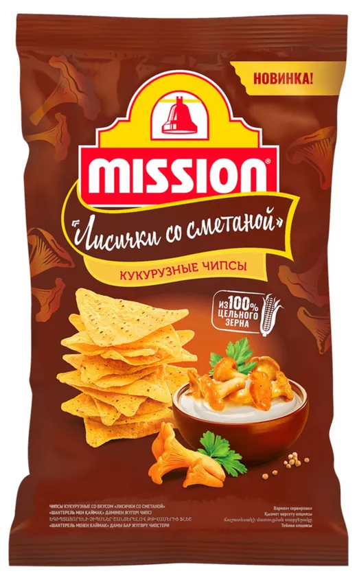 Чипсы кукурузные"Mission" Лисички со сметаной 150г/18шт/9мес